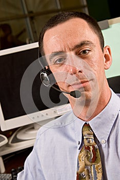 Caucasian Male Receptionist with Headset