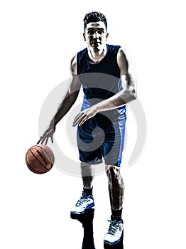 Caucasian man basketball player dribbling silhouette