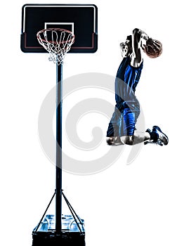 Caucasian man basketball player jumping dunking silhouette