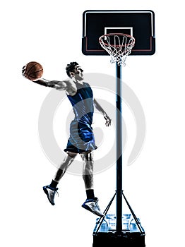 Caucasian man basketball player jumping dunking silhouette