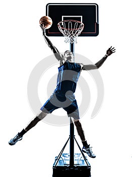 Caucasian man basketball player jumping throwing silhouette
