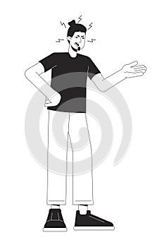 Caucasian man bickering black and white 2D line cartoon character