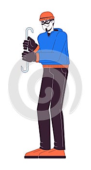 Caucasian man criminal with crowbar 2D linear cartoon character