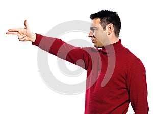 Caucasian man gun gesture