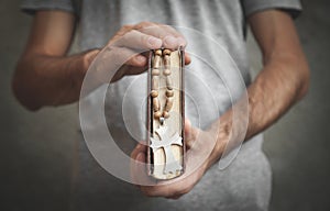 Caucasian man holding Bible. Religion