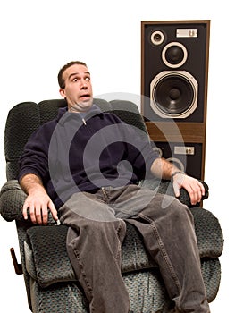 Caucasian Man Listening To Music