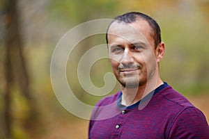 Caucasian man outdoor, closeup