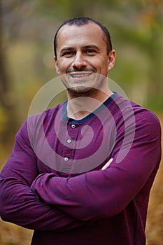 Caucasian man outdoor, closeup