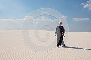 Caucasian man is practicing martial arts outdoor