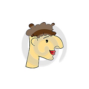 Caucasian man profile icon, face as seen from the side, avatar, vector illustration. a big nose.