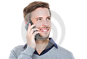 Caucasian man talk to mobile phone