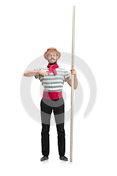 Caucasian man in traditional gondolier costume and hat