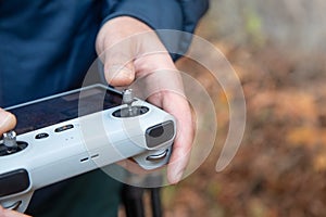 Caucasian man using drone controller
