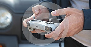 Caucasian man using drone controller