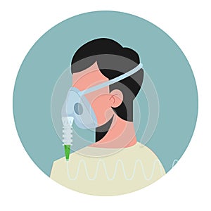 A caucasian man wearing Venturi mask. Oxygen supplementation conceptual vector illustration