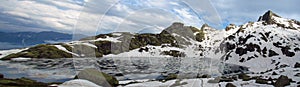 Caucasian mountains in Georgia frozen lake landscape