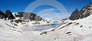 Caucasian mountains in Georgia frozen lake landscape