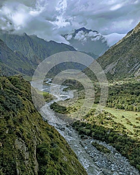 Caucasian mountains and Terek River