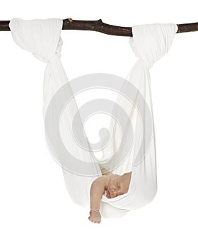 Caucasian Newborn in Hammock Sling