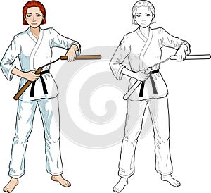 Caucasian Nunchuck girl in karategi photo