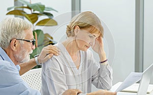 Caucasian old senior elderly stress depress worry female housewife