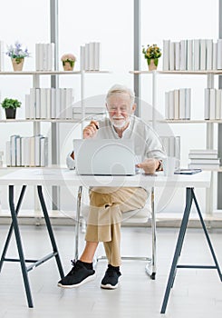 Caucasian old senior stress upset male businessman