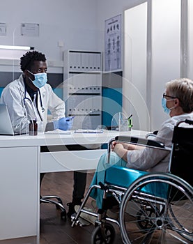 Caucasian patient with disability receiving consultation