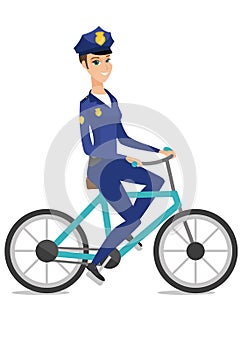 Caucasian police officer on bicycle.