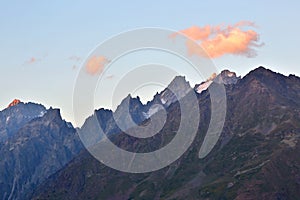 Caucasian ridge at sunset