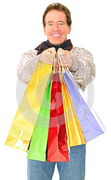 Caucasian Senior Man Carrying Shopping Bags