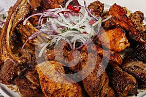 Caucasian shashlik plate with grilled meat