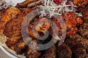 Caucasian shashlik plate with grilled meat