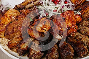 Caucasian shashlik plate with grilled meat