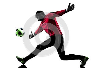 Caucasian soccer player goalkeeper man catching ball silhouette