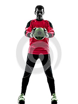 Caucasian soccer player goalkeeper man holding ball silhouette