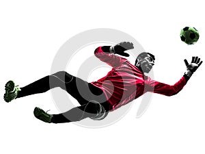 Caucasian soccer player goalkeeper man jumping silhouette