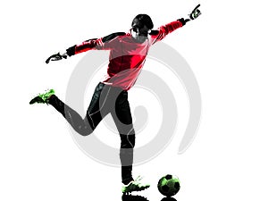 Caucasian soccer player goalkeeper man kicking ball silhouette