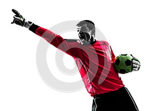 Caucasian soccer player goalkeeper man pointing silhouette