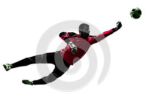 Caucasian soccer player goalkeeper man punching ball silhouette