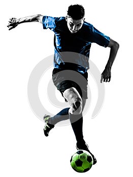 Caucasian soccer player man juggling silhouette