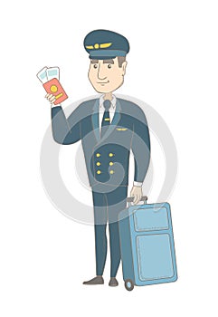 Caucasian steward showing passport and ticket. photo