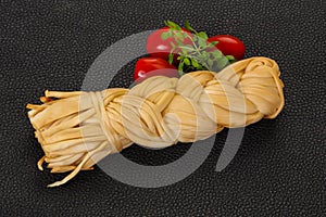 Caucasian traditional pigtail cheese served tomatoes