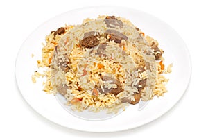 Caucasian traditional pilaf. Rice with meat