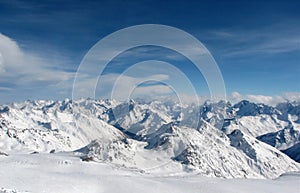 Caucasian view. Sky and Snow.