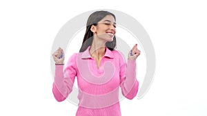 Caucasian Woman Applauding On White Background On White Background