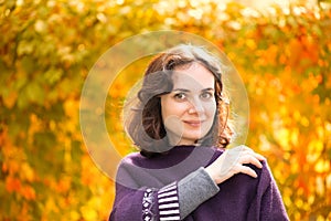 Caucasian woman in autumn landscape