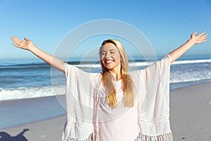 Caucasian woman enjoying at beach