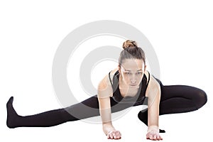 Caucasian woman exercising pilates