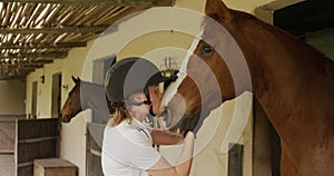 Caucasian woman with her horse