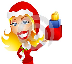 Caucasian Woman Holding Christmas Gifts photo